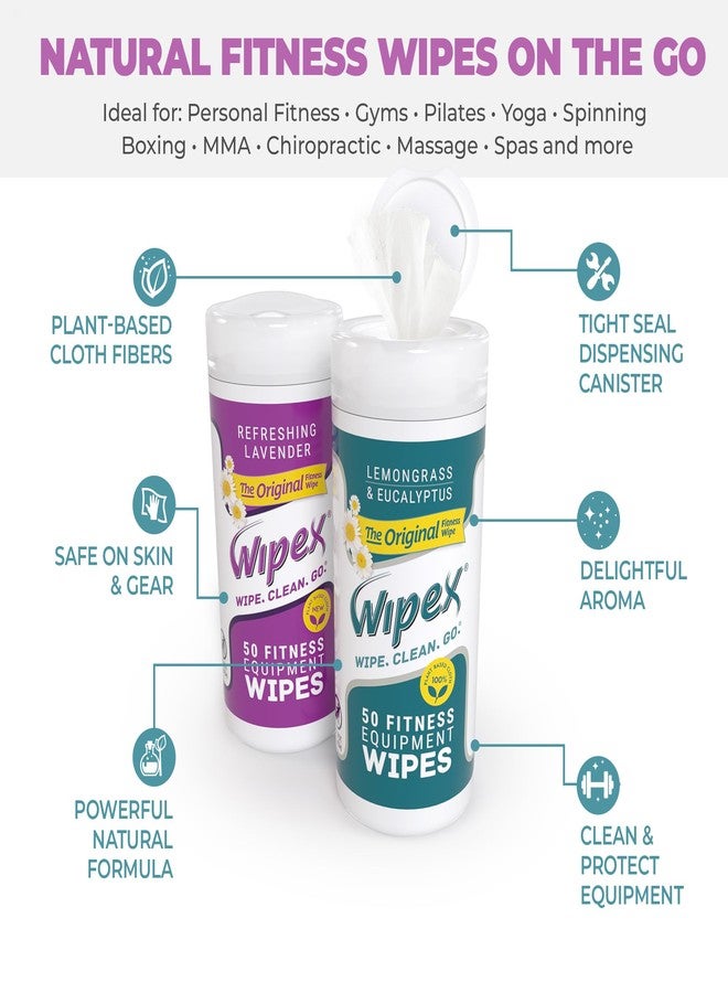 Wipex Fitness Equipment Wipes - Original Natural Plant Based Gym Wipes for Equipment, Clean Surfaces at Home or Gym, Use as a Yoga Mat Cleaner, Lemongrass, Eucalyptus & Vinegar, 50 Count (Pack of 1) - Image 2